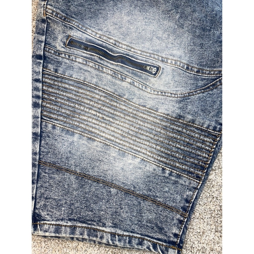 Rocawear Moto Stretch Jean Shorts Hip Hop Blue Acid Wash Mens 42 NWT - Picture 3 of 9